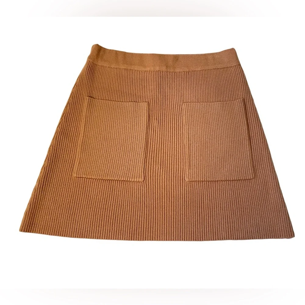 Zara tan Ribbed knit A line mini Skirts minimalist